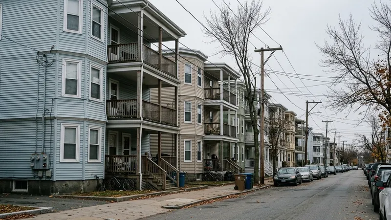 Triple-decker house, the kind of home where we offer tankless water heater repair in Brookline, MA