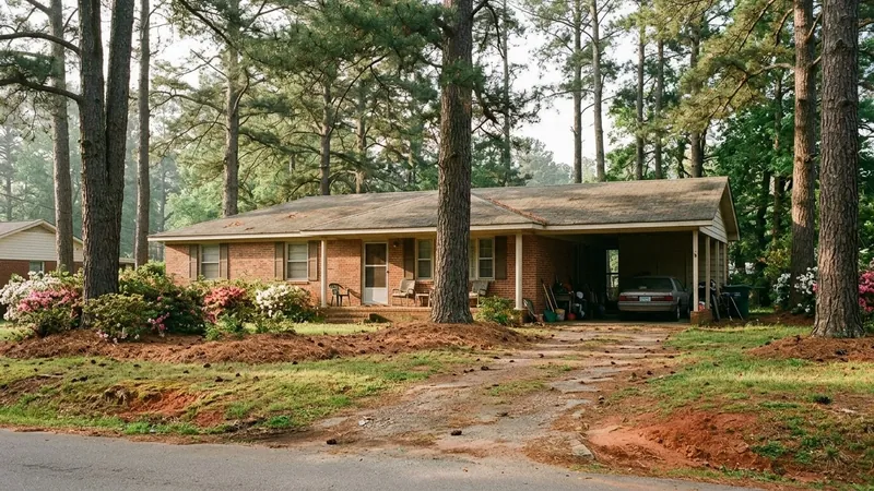 Brick ranch under pines, the kind of home where we offer tankless water heater repair in Six Mile, SC