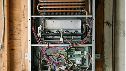 Heat exchanger, burner and wiring of an open tankless unit, inspected during tankless water heater repair in Antelope, CA